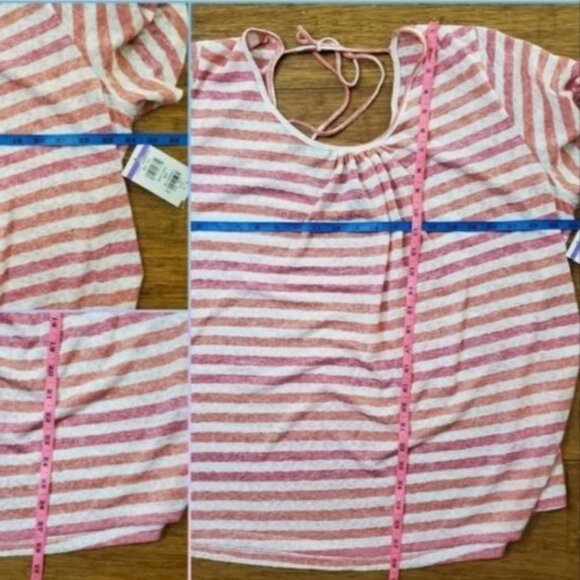 B COLLECTION BOBEAU Women Top Plus Sz 2X Coral White Stripe Flutter Short Sleeve - Picture 6 of 10